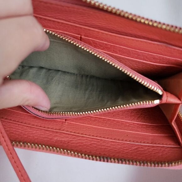 Chloe long wallet Zip Around Zippy Lilly Ribbon Bow Genuine leather Coral Pink - Picture 4 of 12